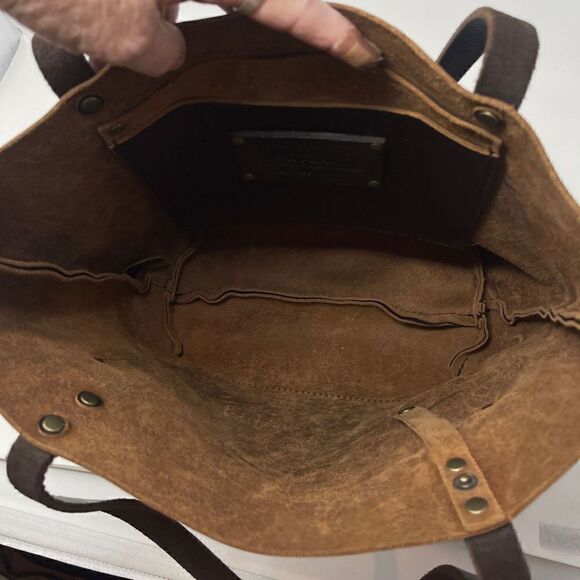 Portland Leather Goods Brown Distressed Cognac Leather Open Tote Bag One Size - Picture 5 of 5